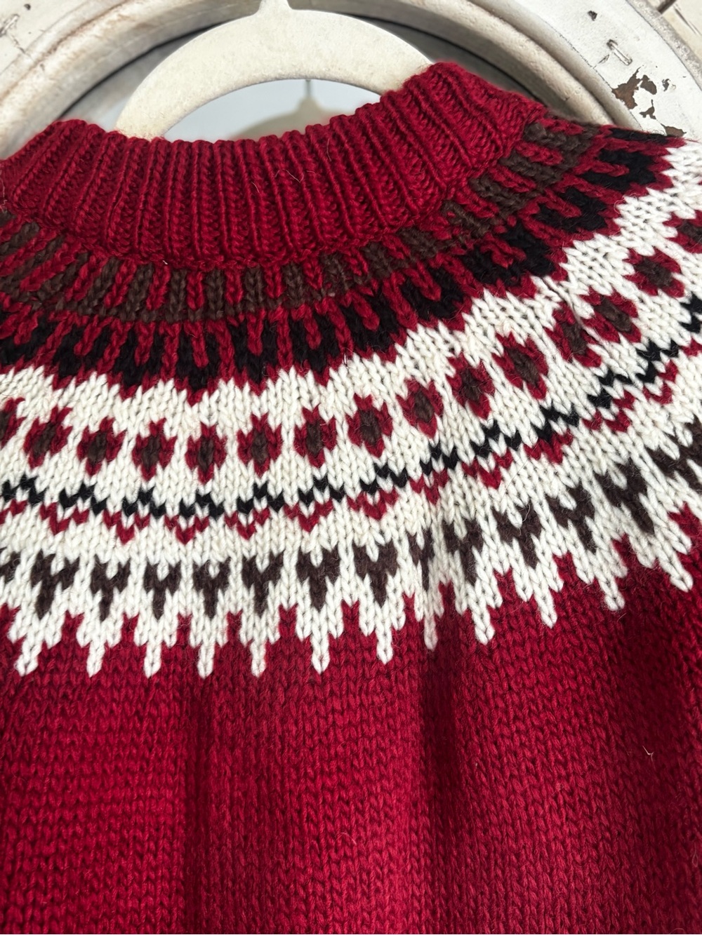 NWT DÔEN Heirloom Clarke Cardigan Burgundy Fair Isle Merino Alpaca M - Picture 11 of 12